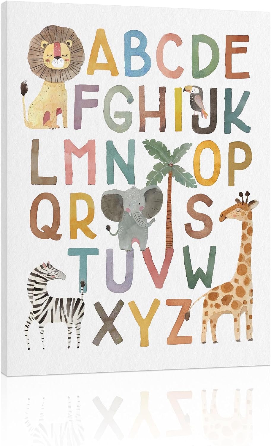 ABC Poster Nursery Wall Decor: Boho Alphabet Art for Classroom Wall, Safari Animal Kids Wall Art, ABC Letters Print