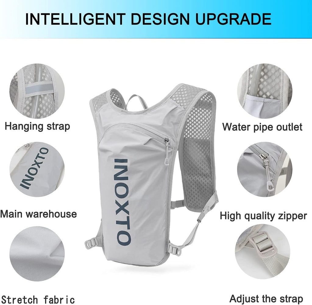 INOXTO Running Hydration Vest Backpack,Lightweight Insulated Pack with 1.5L Water Bladder Bag Daypack for Hiking