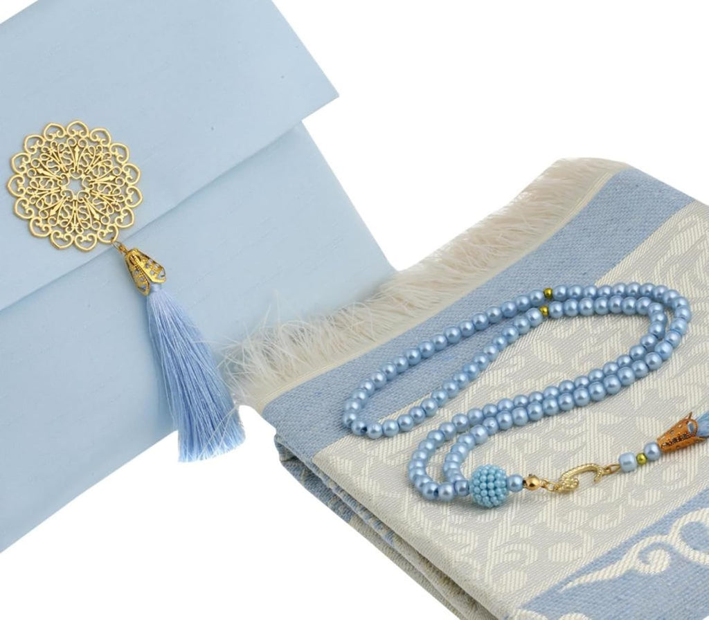 Muslim Prayer Rug with Tasbih and Portable Bag, Muslim Gift for Women Men, Mubarak Islamic Box, Soft Mat Islam Gifts