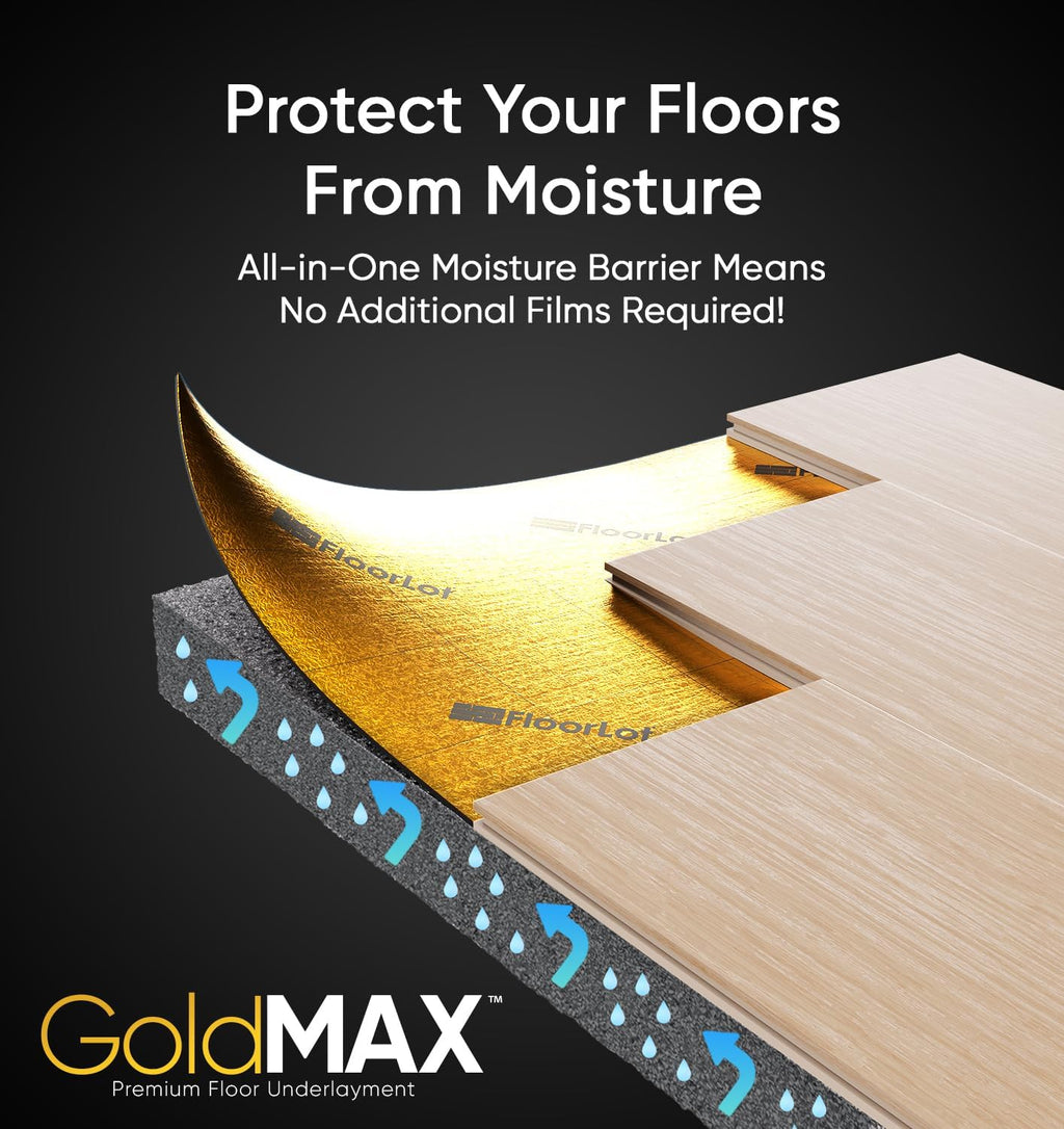 GoldMax Premium Floor Underlayment - 200 sqft Roll - 3mm Thick - with Moisture Barrier
