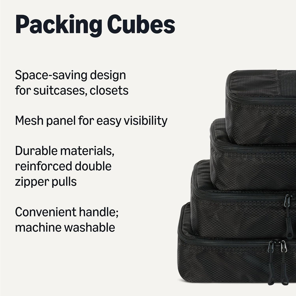 4-Piece Space-Saving Packing Cubes Travel Accessories Set, Luggage Organizer with Double Zipper, Mesh Top, Small