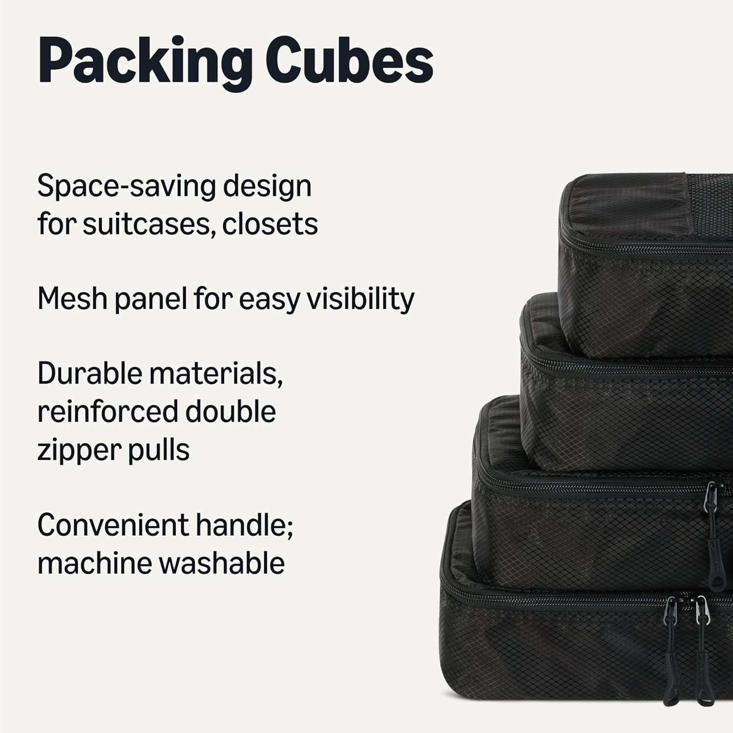 4-Piece Space-Saving Packing Cubes Travel Accessories Set, Luggage Organizer with Double Zipper, Mesh Top, Small