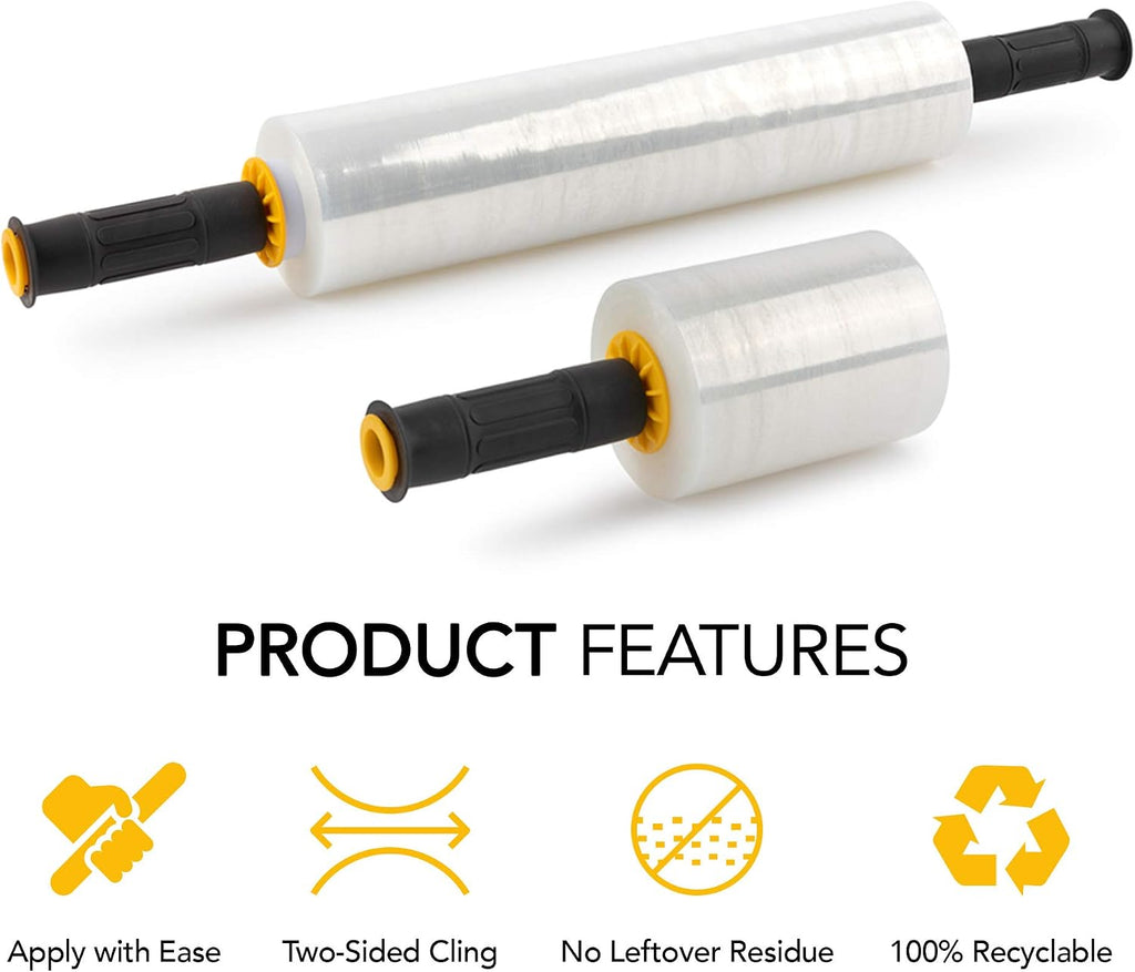Clear Stretch Wrap Roll Bundle - (2) 15" Rolls, (2) 5" Rolls, (2) Handles,(4000 Feet) Shrink Wrap for Moving, Packing