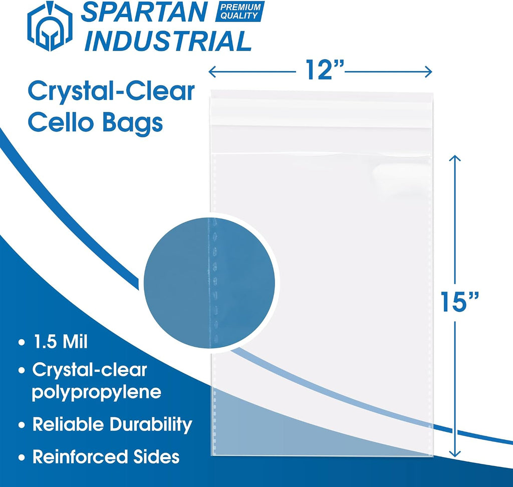 12x15 Clear Poly Bags, 100 Count - Self-Seal Cellophane for Apparel & Art