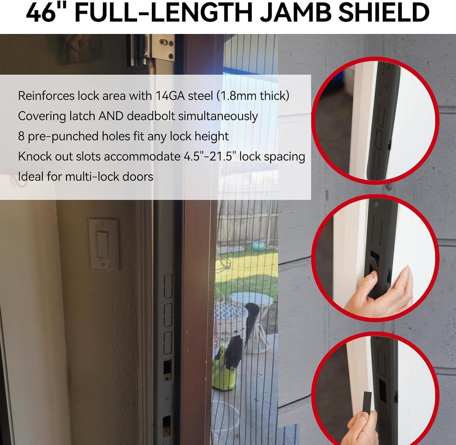 Door Armor MAX Reinforcement Single Door Security Kit, Black | 5-Piece Door Reinforcement Set for Jamb, Frame &