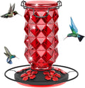 Glass Hummingbird Feeders for Outdoors Hanging, 25Oz Bird Nectar Feeder with Perch & 5 Flower Feeding Ports Leak