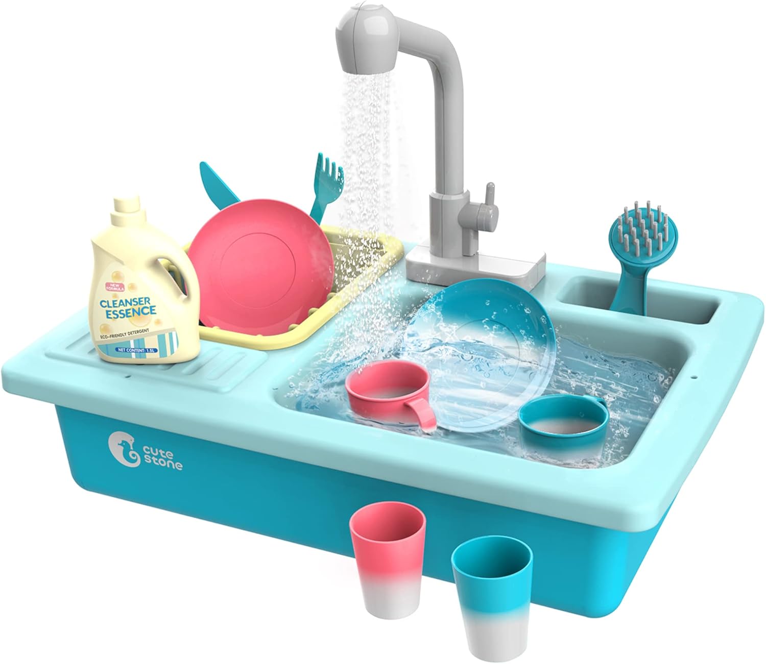 Color Changing Kitchen Sink Toys, Children Electric Dishwasher Playing Toy with Running Water, Upgraded Faucet