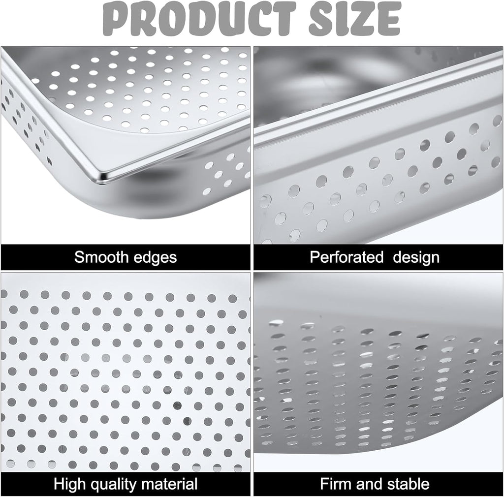 2 Pack Half Hotel Pan Perforated Steam, 12.8'' x 4'' x 10.43''