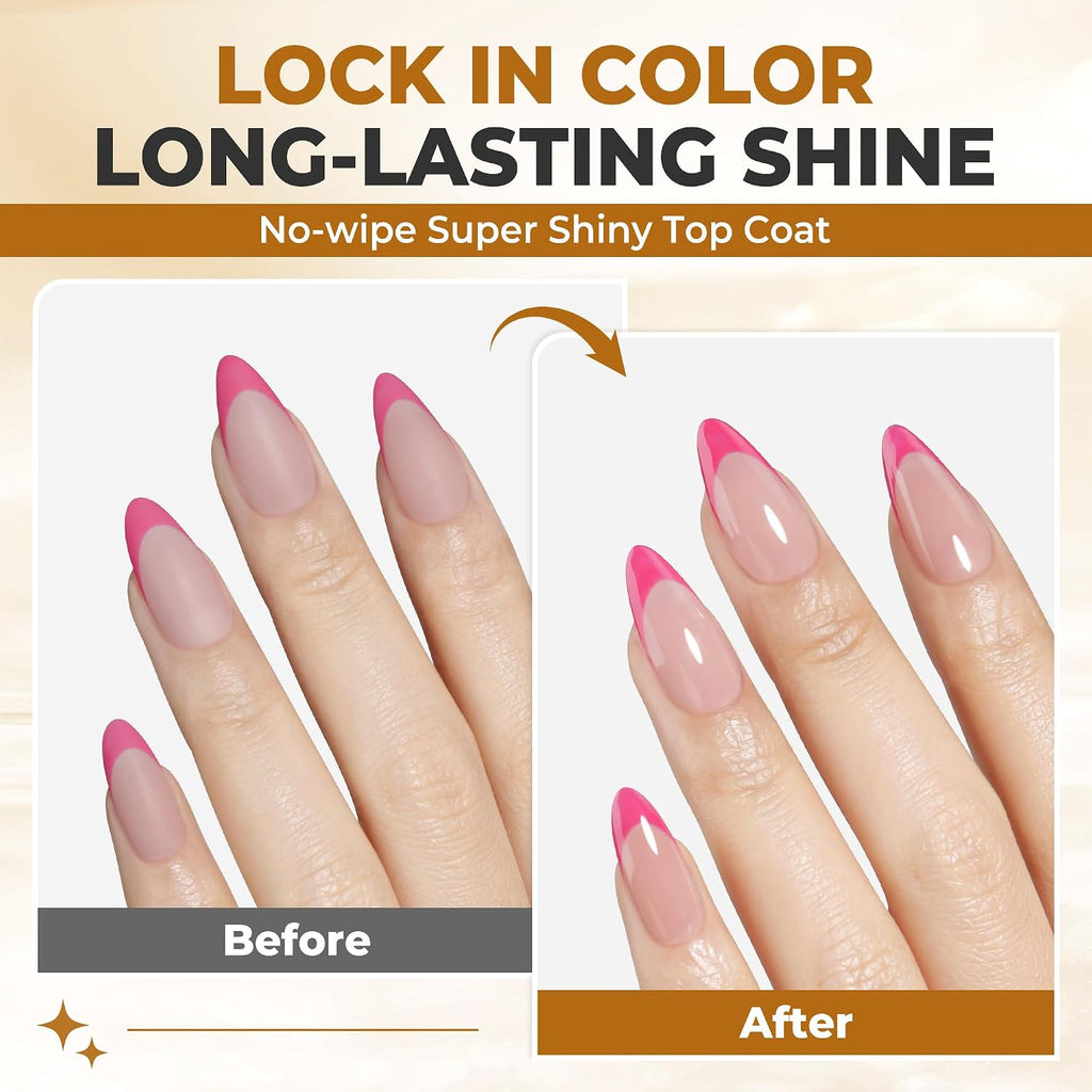Gel Top Coat No Wipe 2PCS Ultra Shine Top Coat Gel Nail Polish