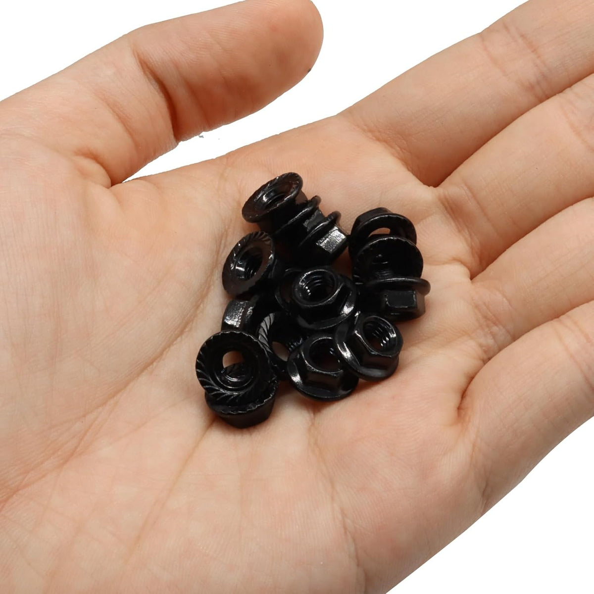 M5/0.8mm Serrated Flange Hex Nuts, Black, 50Pcs