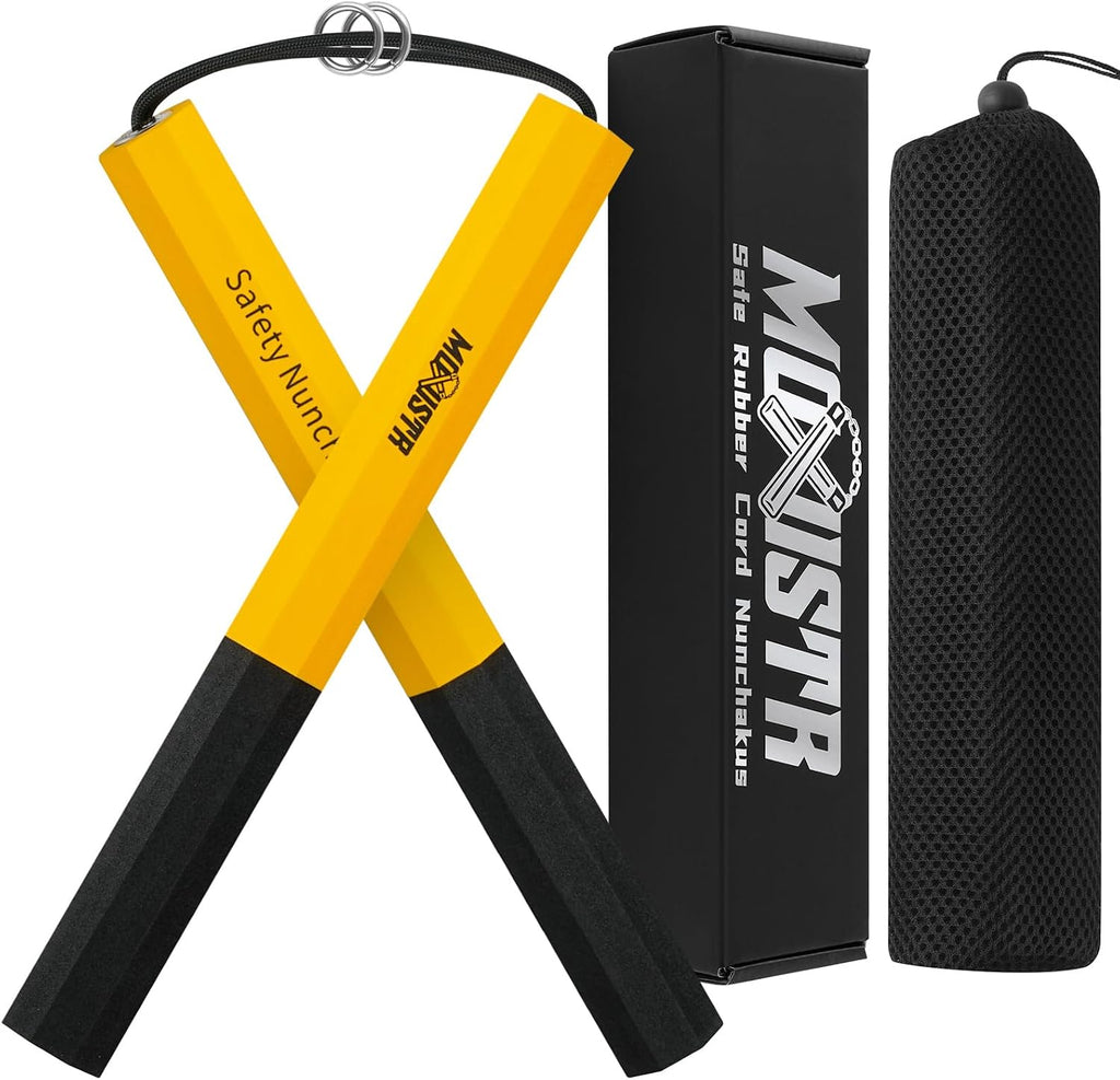 Safe Foam Rubber Cord Nunchakus for Practice and Training | 11 inches, non-slip surface, easy to clean, carrying