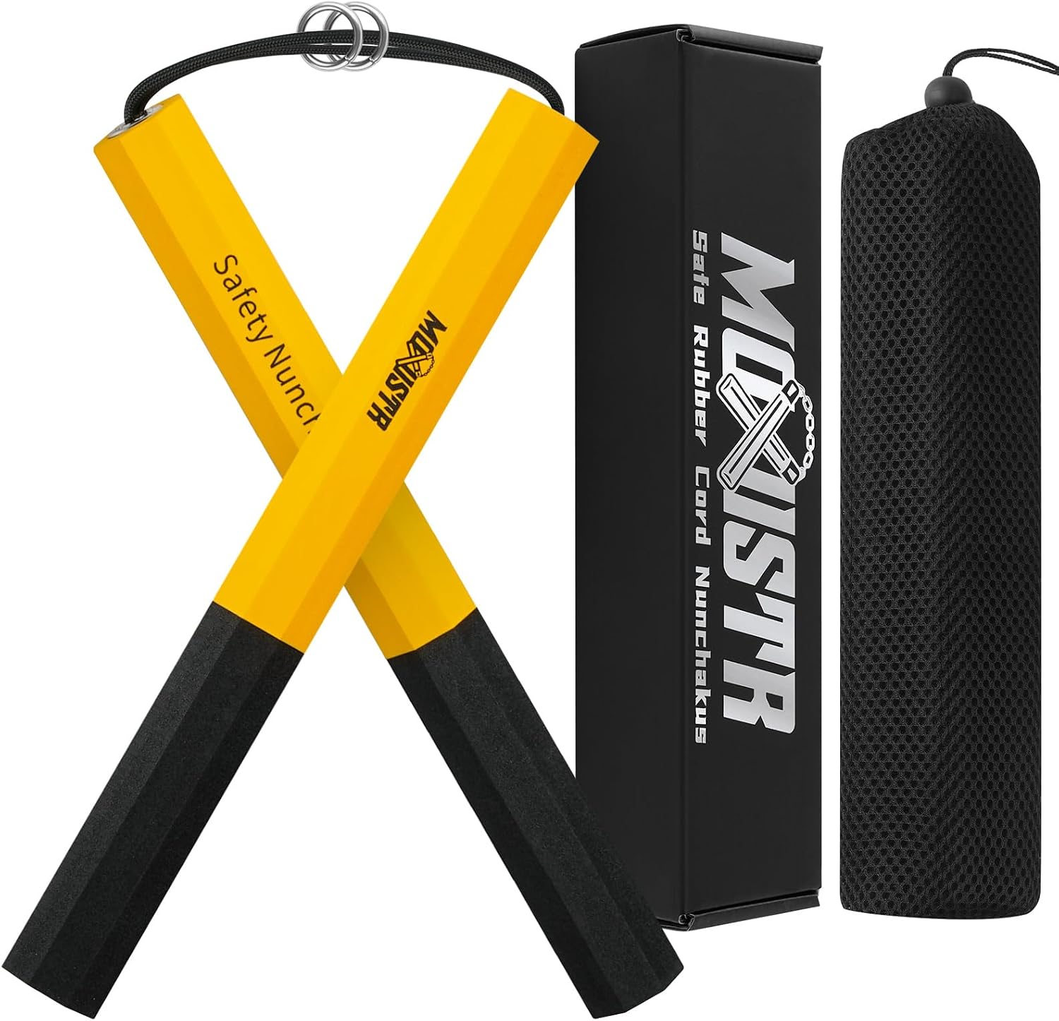 Safe Foam Rubber Cord Nunchakus for Practice and Training | 11 inches, non-slip surface, easy to clean, carrying