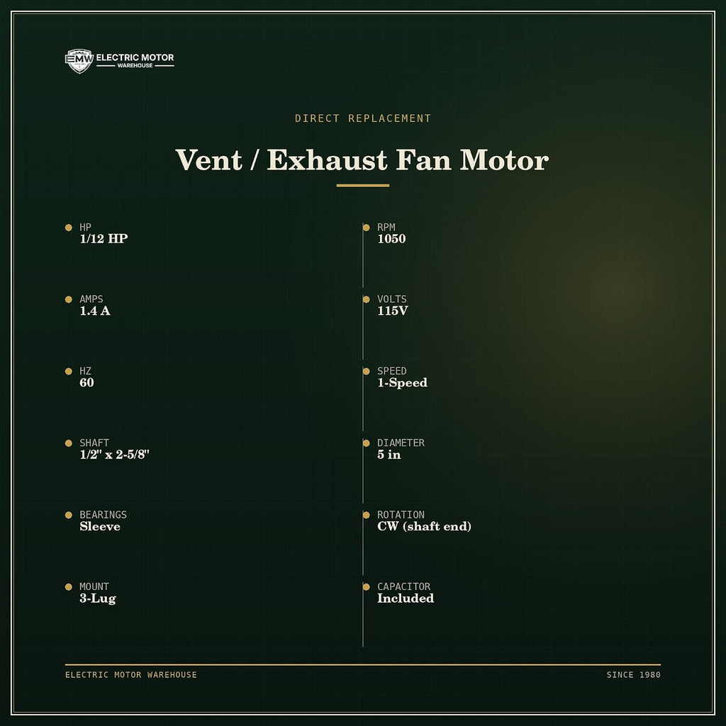 Compatible Replacement for 9649 Century/Broan Fan Motor