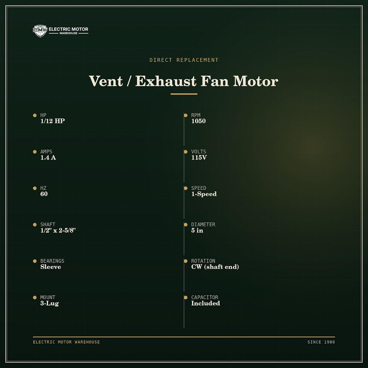 Compatible Replacement for 9649 Century/Broan Fan Motor