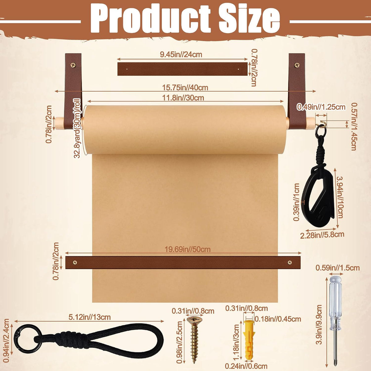 11.8" Kraft Wall Mounted Butcher Paper Roll Holder Dispenser