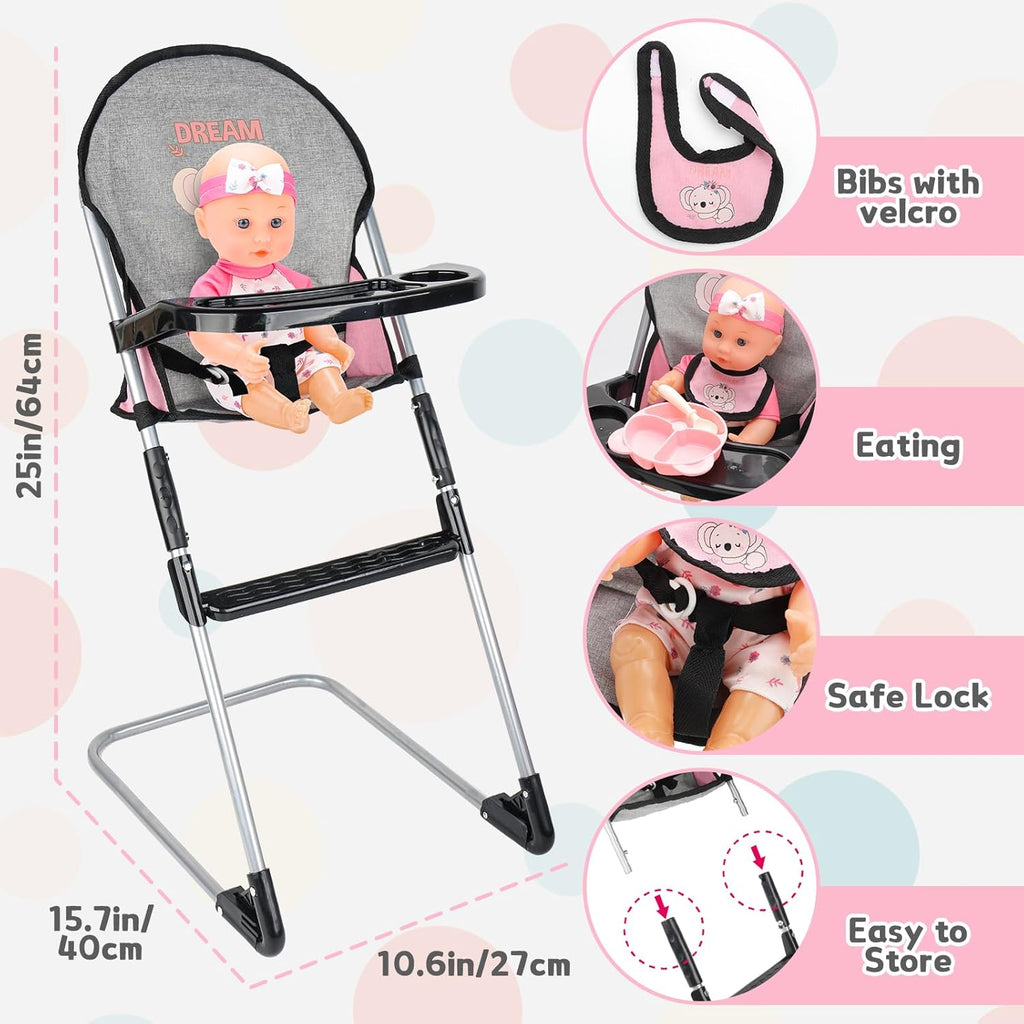 Baby Doll Accessories Baby Doll Crib High Chair Diaper Bag Nursery Playset Baby Doll Furniture Set Pretend Play Role
