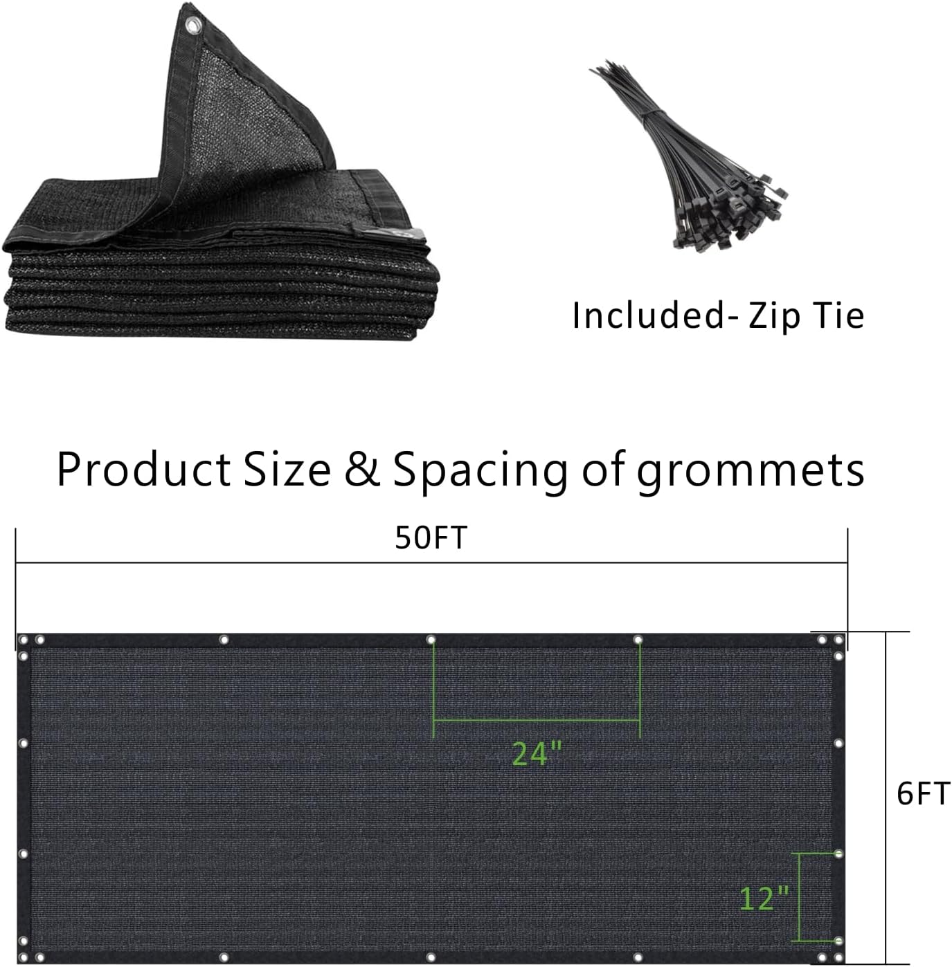 6' x 50' Black Privacy Screen Fence Heavy Duty Fencing Mesh Shade Net Cover for Outdoor Panel Garden Backyard Porch