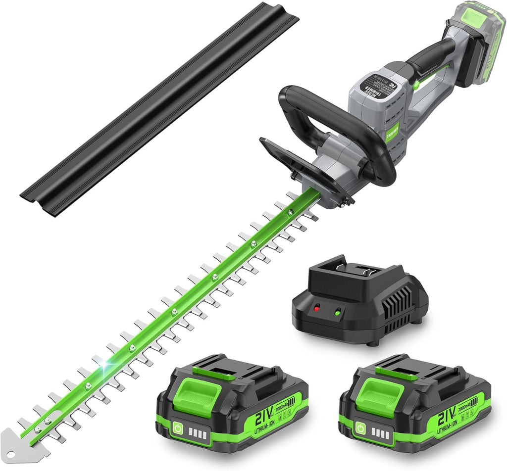 Hedge Trimmer Cordless 22" - 2 x 21V Batteries & Fast Charger, Easy to Use | 3200RPM Powerful Motor, Electric, 2.0Ah