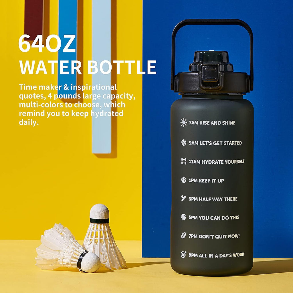 64oz,100oz,128oz Large Motivational Water Bottle with Time Marker, Leakproof & BPA Free Half Gallon Big Water Bottle