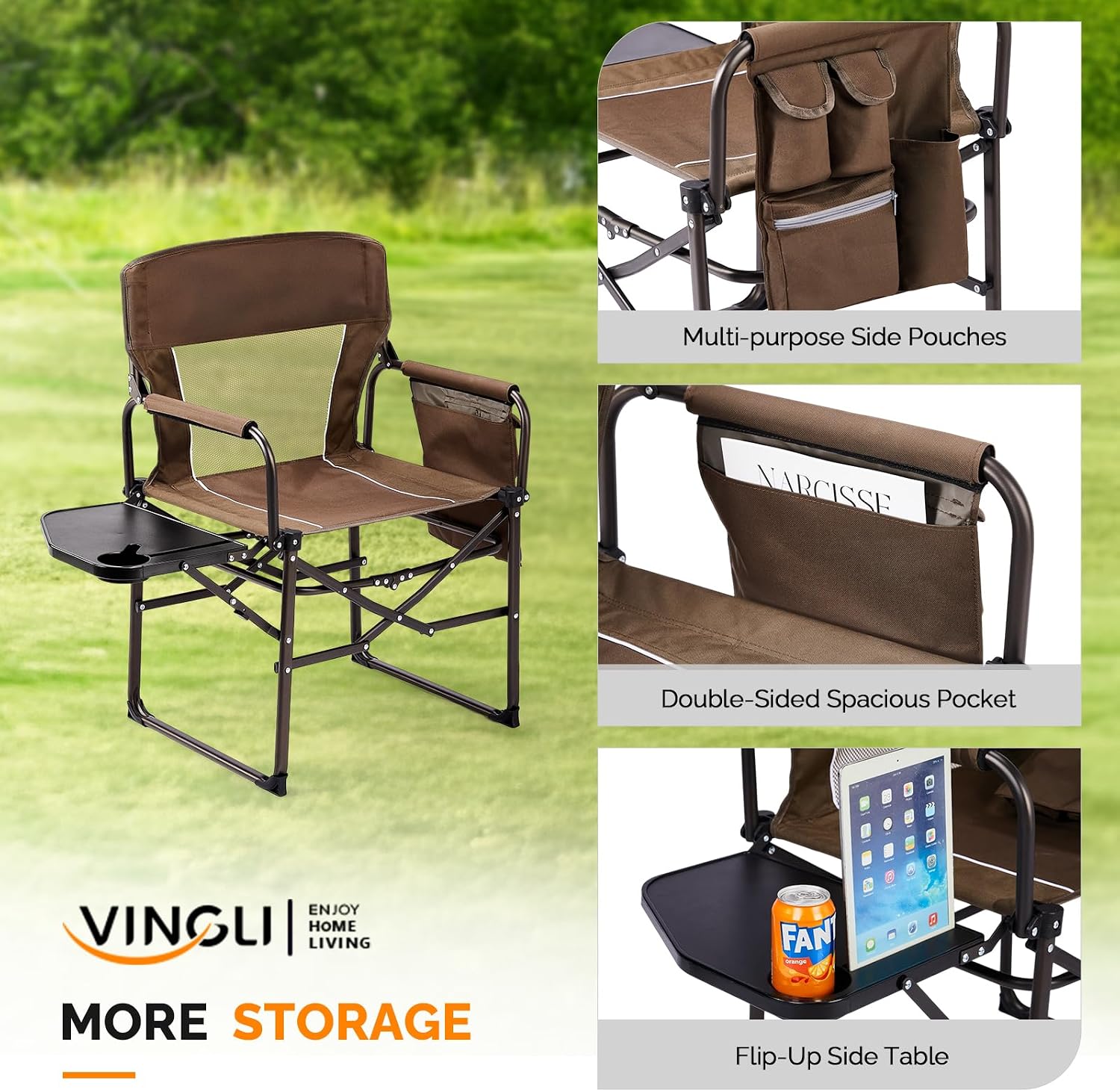 Camping Chairs, Directors Chair, Camping Chair with Side Table & Carry Bag，Heavy Duty Camping Chairs for