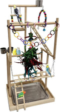4-Tier Large Wooden Bird Playground with Trays Cups Ladder - Parrot Playstand, Birds Play Stand, Wood Perch Gym for