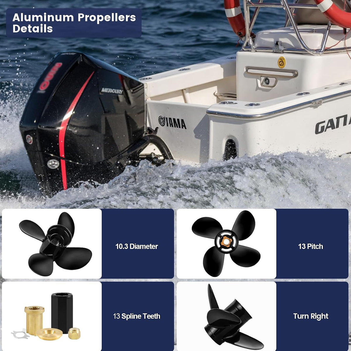 Boat Propeller for Mercury 30hp-60hp13 Spline 4 Blades RH