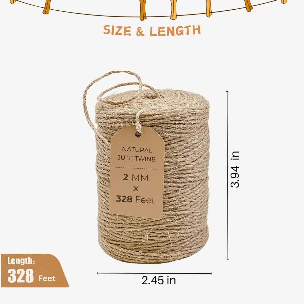 Jute Twine 2mm Thick - 328 Feet Brown Yarn, Natural Burlap String