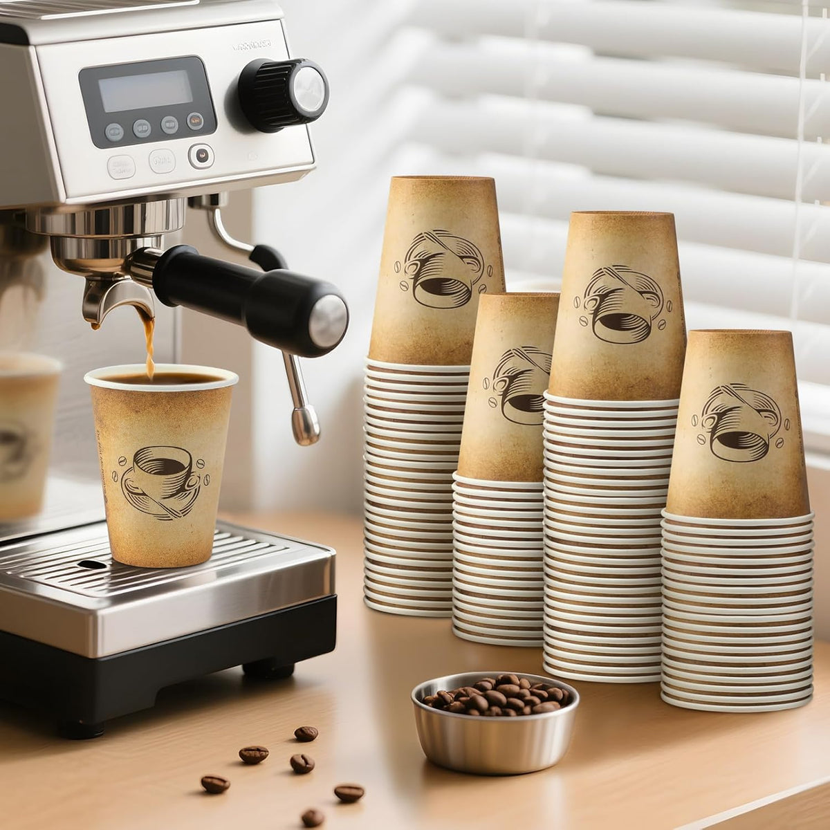 300 Pack 12oz Disposable Paper Coffee Cups Retro Design