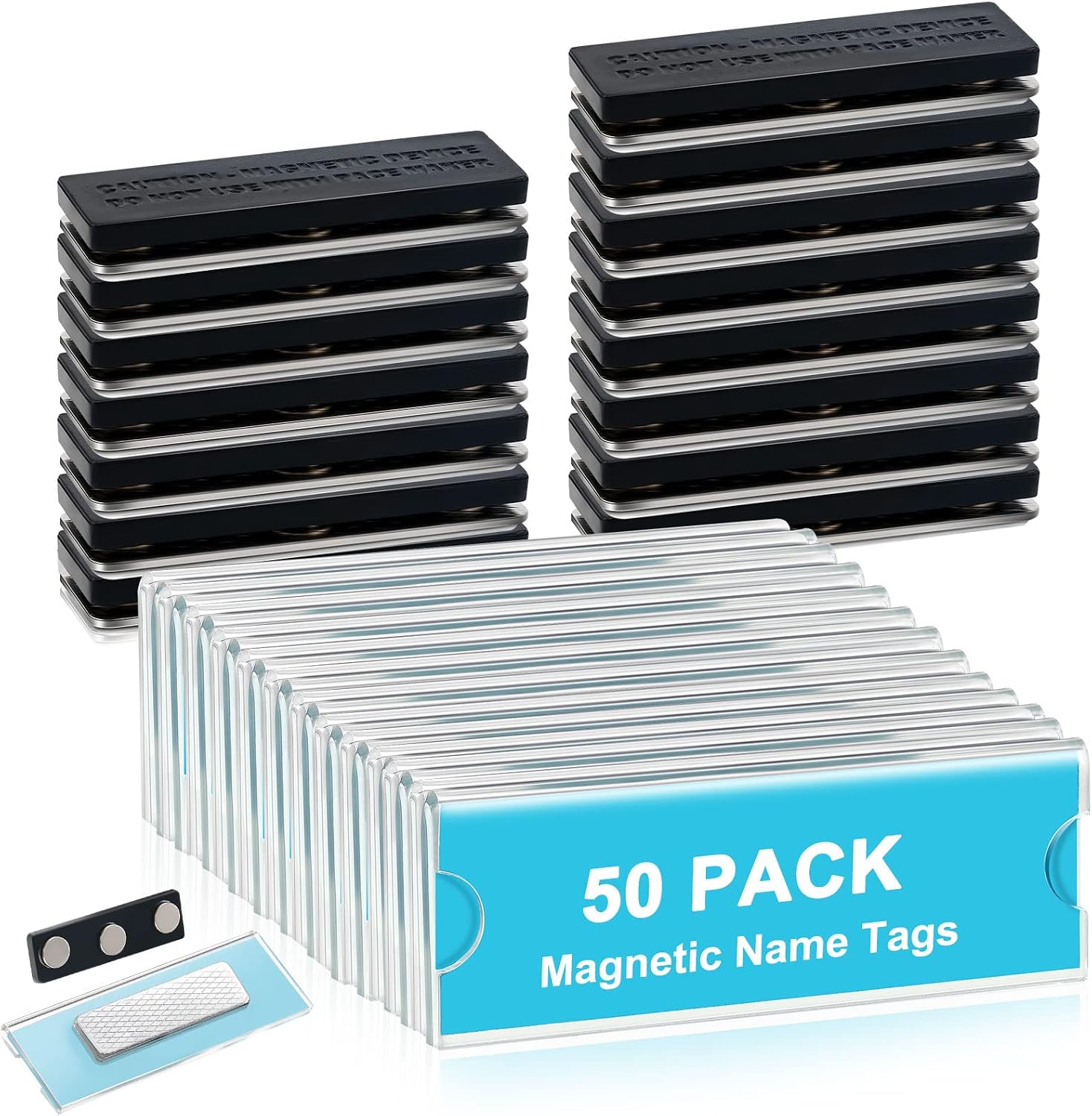 50 Pack Magnetic Name Tag Holders with Inserts 3 Magnets | Clear Acrylic Magnetic Badge Holders, Blank Printable