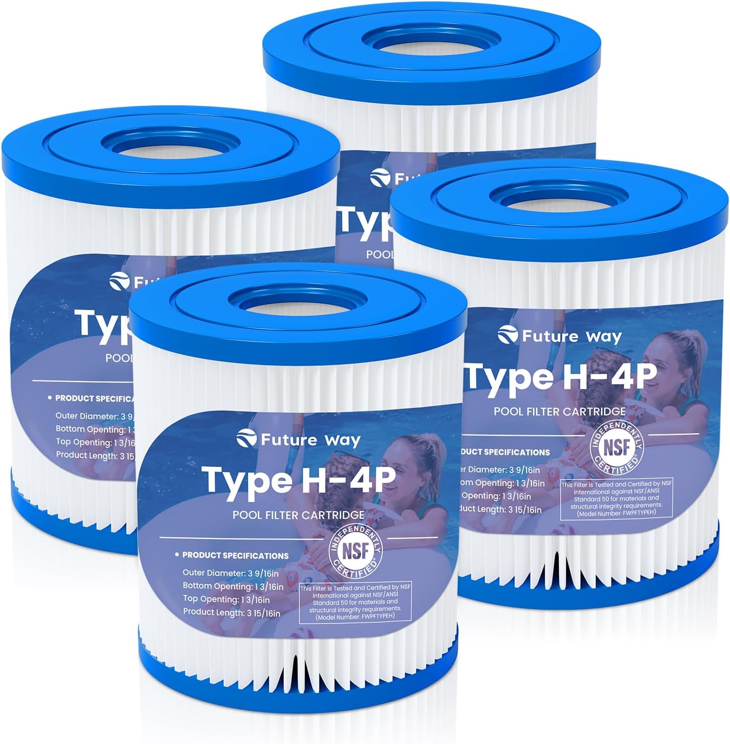 4 Pack Type H Pool Filter Cartridge Replacement for Intex 330 GPH Filter Pump for Above Ground Pools, Replace Type H