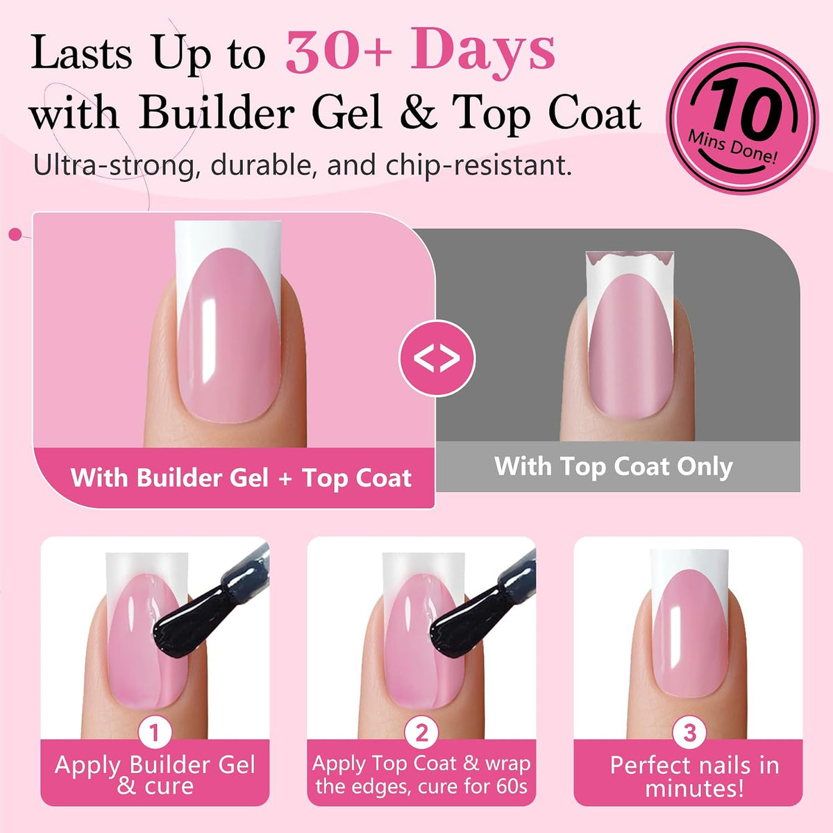 Deep Pink French Tip Press On Nails 150 Pcs Short Square