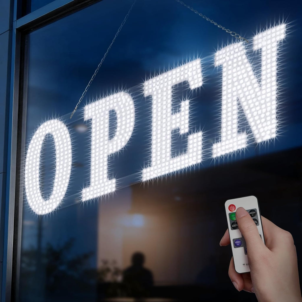 43'' × 14'' LED OPEN Signs for Business, Extra Large OPEN Sign with Remote Control, 14 Flashing Modes, Adjustable