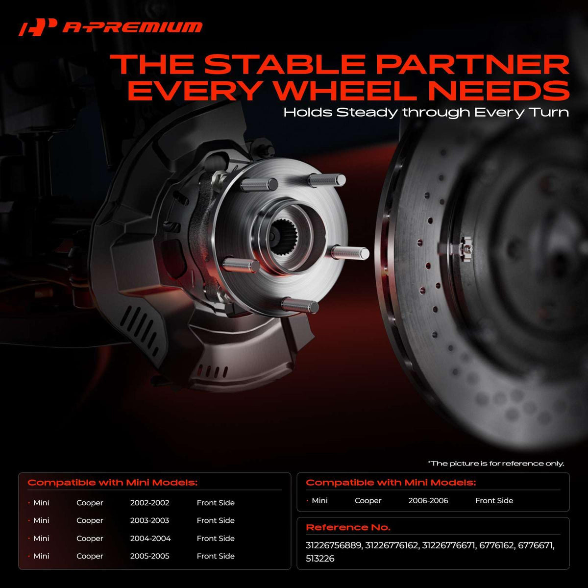 A-Premium 2 x Front Wheel Bearing and Hub Assembly Compatible with Mini