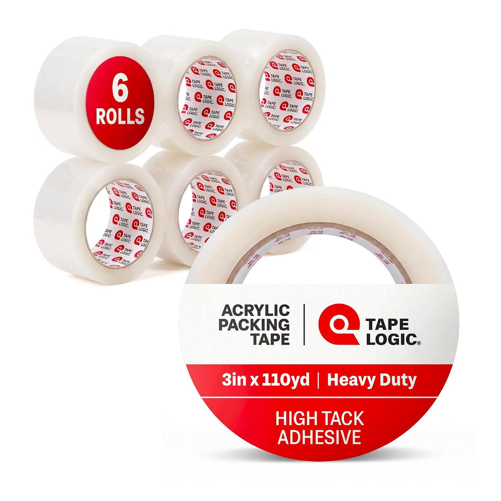Packing Tape (6-Rolls), 3" x 110 yd - Strong Packaging Tape Refill for Shipping, Moving, Order Fulfillment, Acrylic