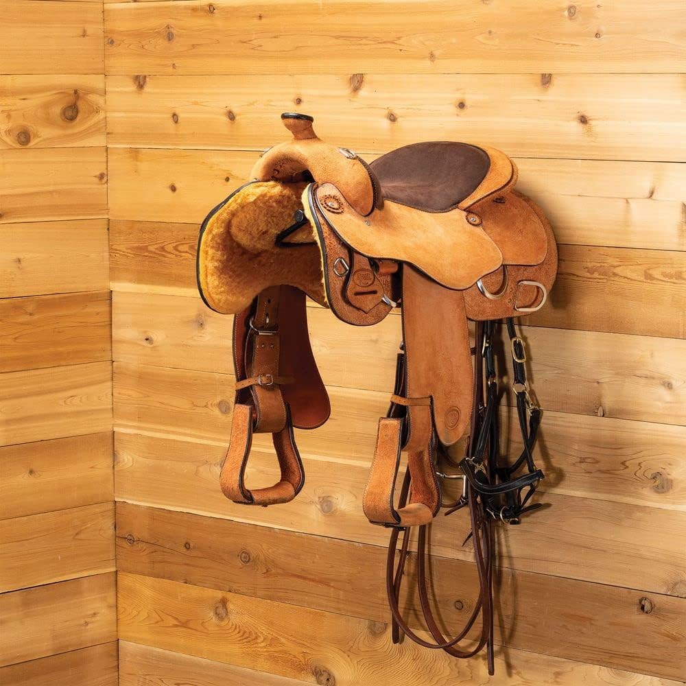 Saddle Rack with Tack Hooks | Color Black | Space-Saving Design | Fits English and Western Saddles | Durable and