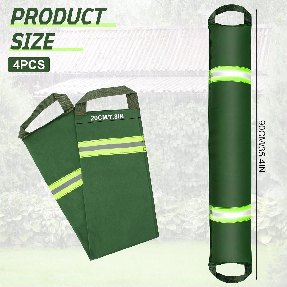 3Ft x 7.8In Water Activated Flood Barriers for Home with Handles & Reflective Strips, Sandless Sand Bags, Reusable