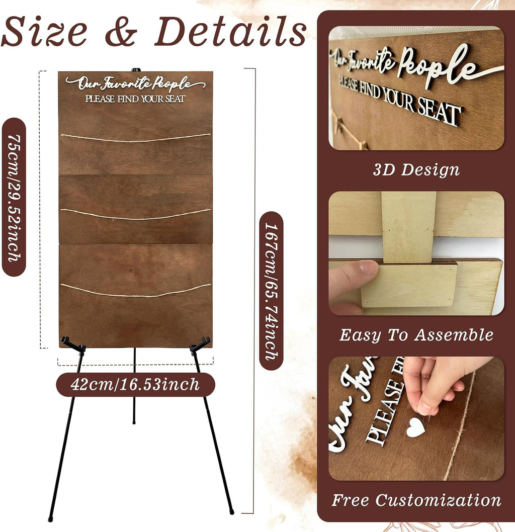 Seating Chart for Wedding Reception Display, 29.5x16.5 Inch Rustic Wedding Seating Chart Board with Display Stand