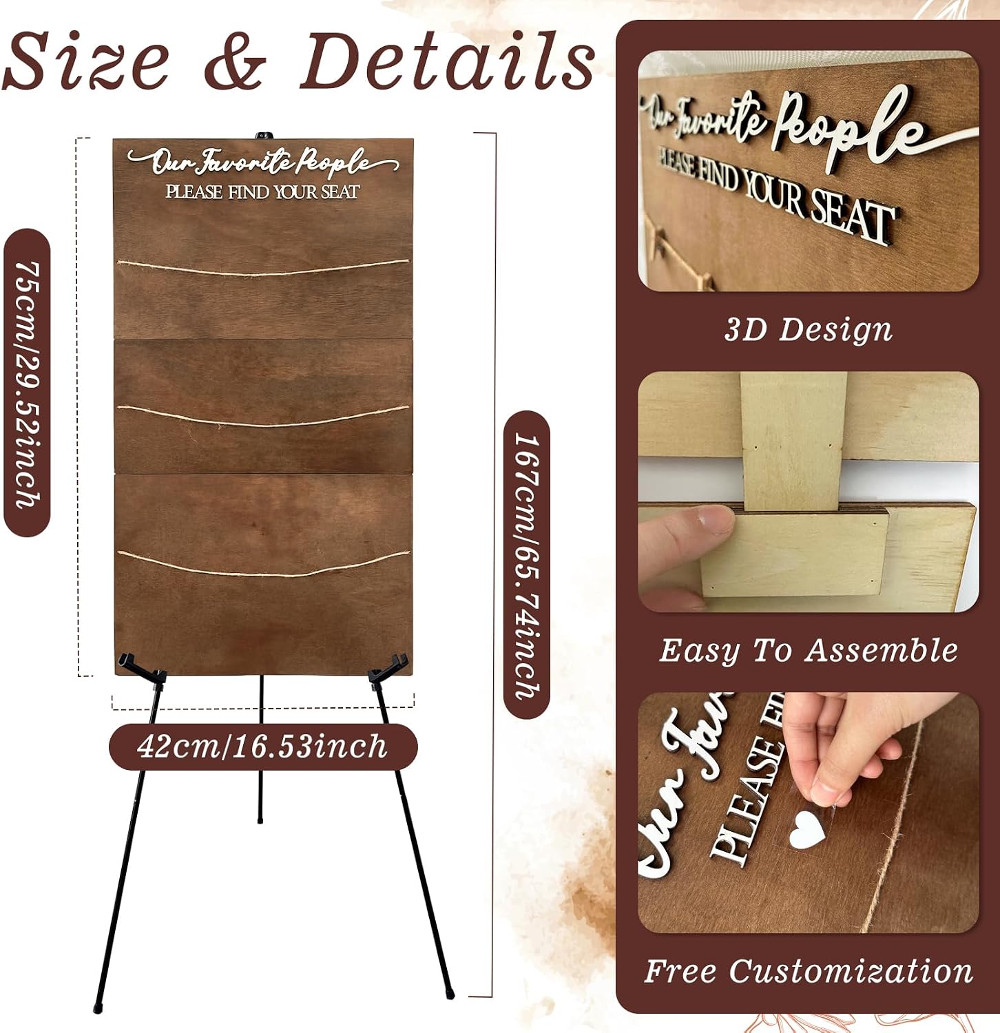 Seating Chart for Wedding Reception Display, 29.5x16.5 Inch Rustic Wedding Seating Chart Board with Display Stand