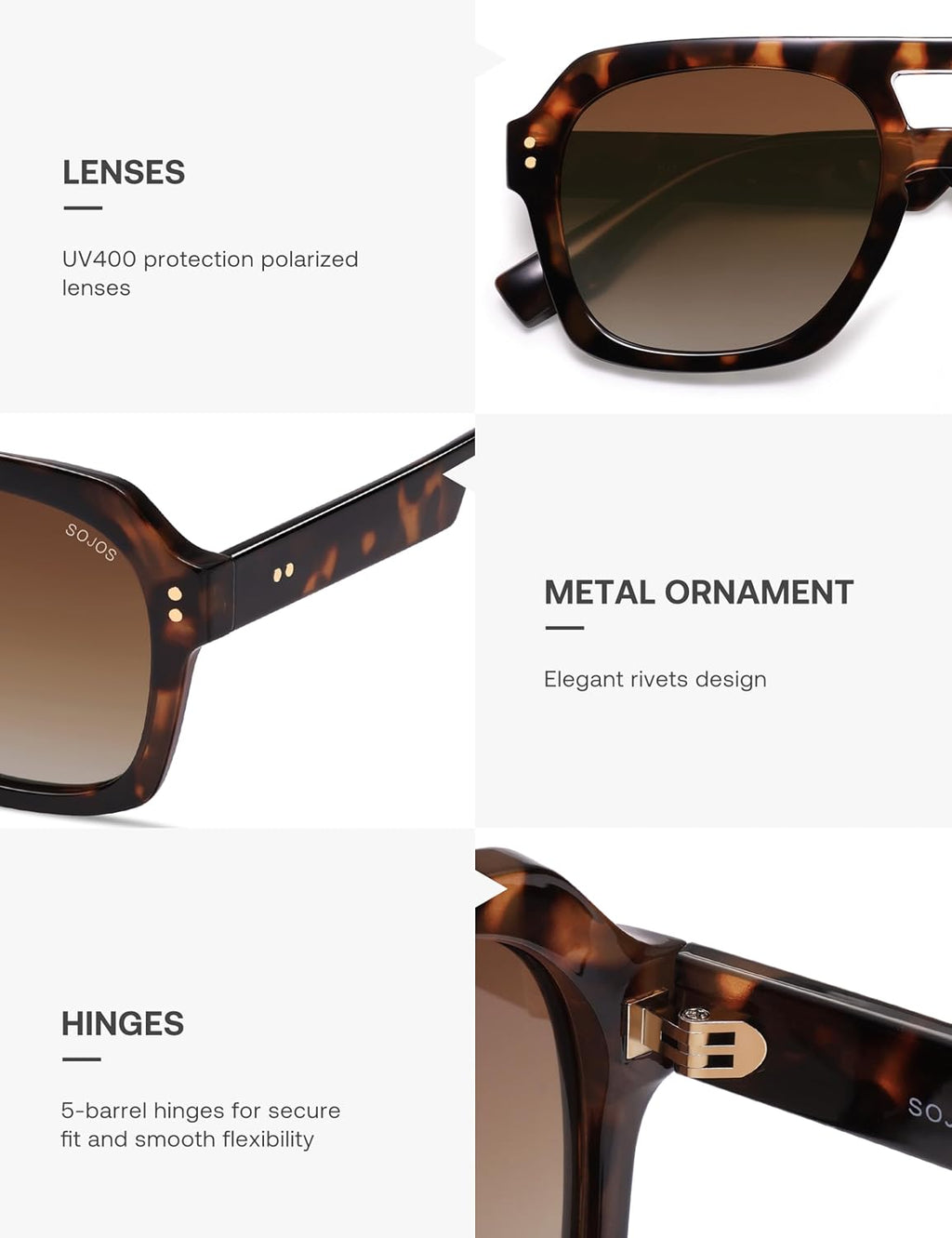 Retro Thick Polarized Aviator Sunglasses for Women Men, Large Trendy Bold Square Pilot Shades SJ2385