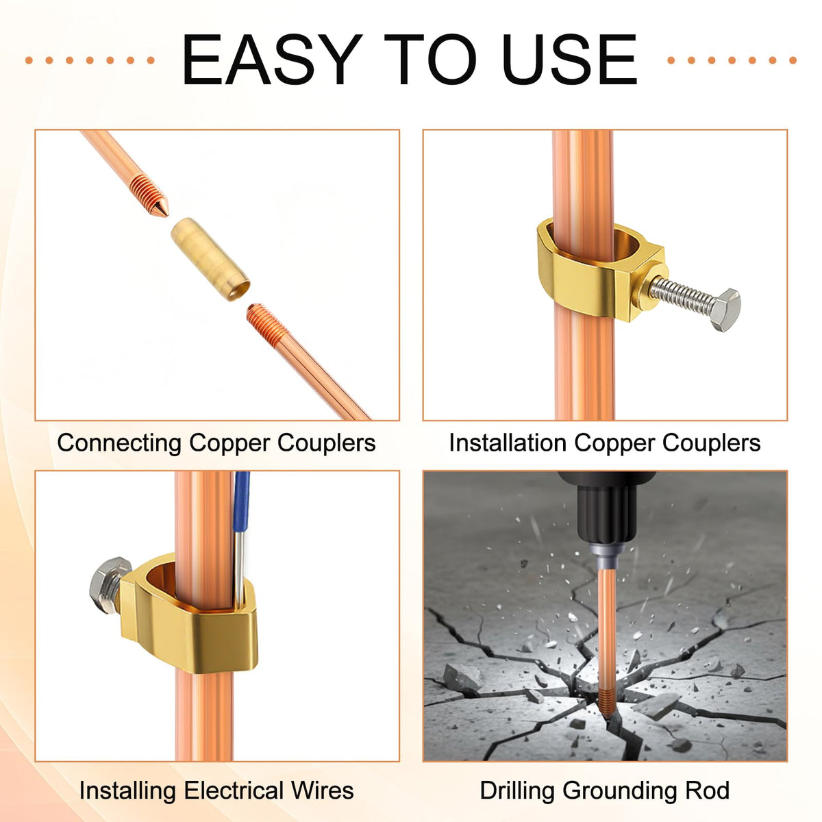 Zonon 2 Pcs 8 ft Ground Rod Kit with Clamps