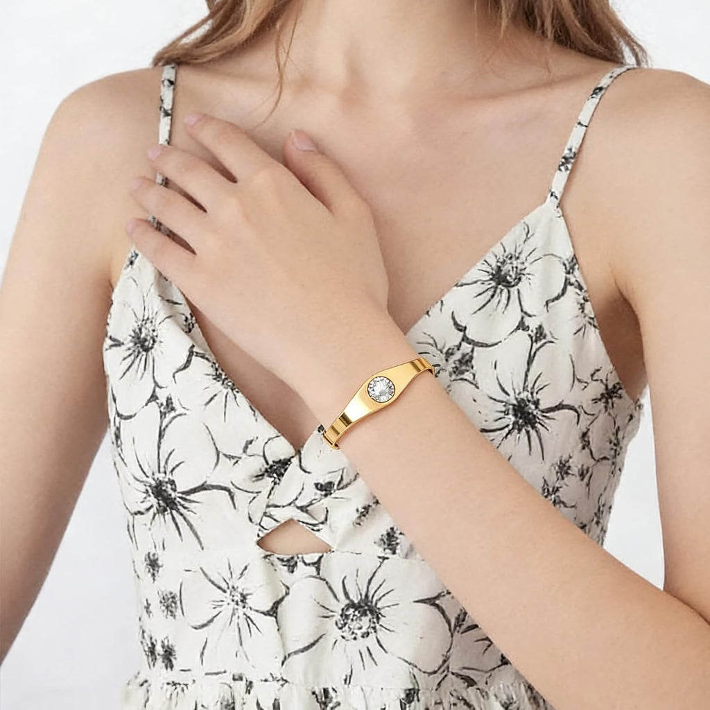 14K Gold Plated Stainless Steel Oval Bangle Bracelets for Women - 5 Styles Available S/M/L