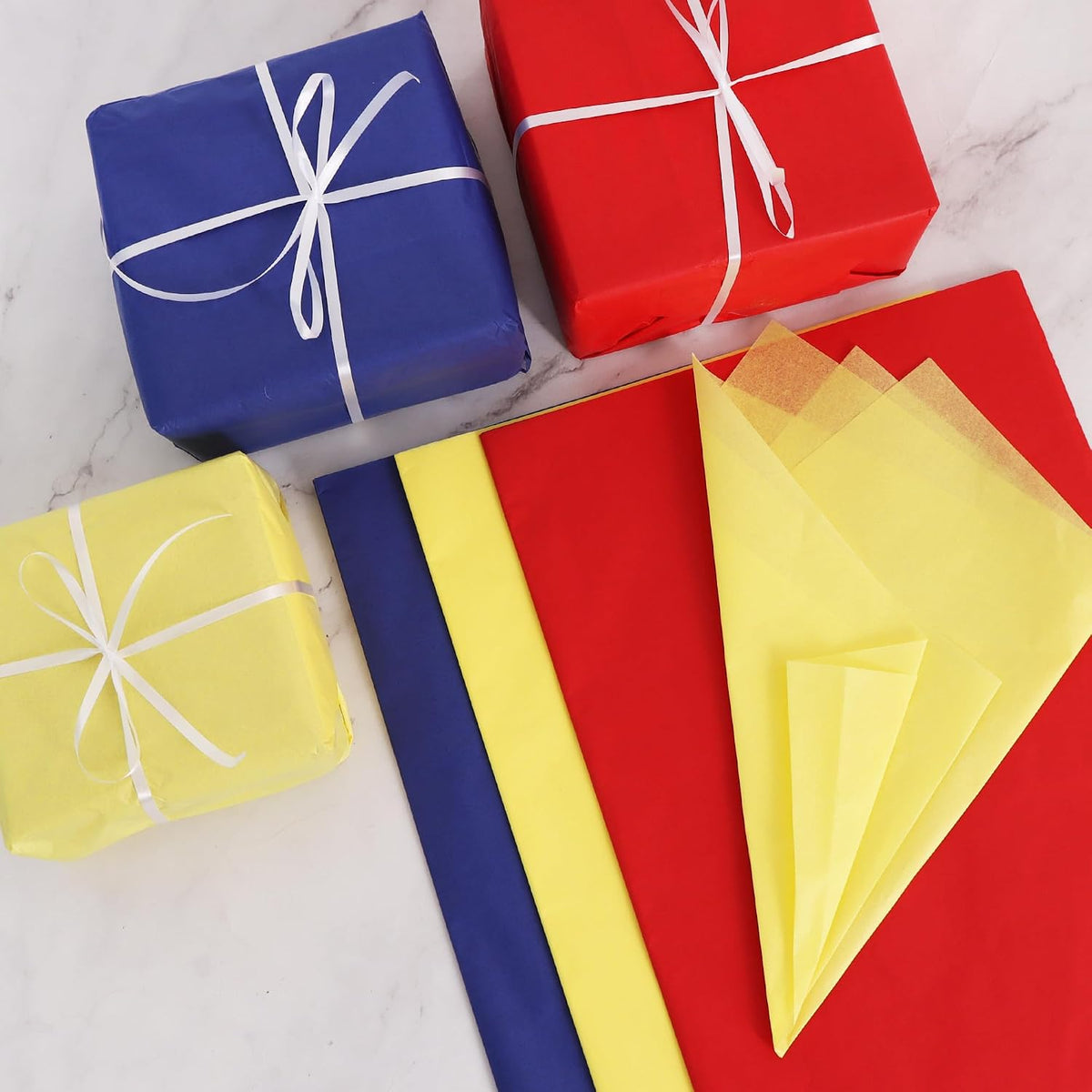90 Sheets Red Yellow Blue Tissue Paper Bulk for Gift Wrapping Bags