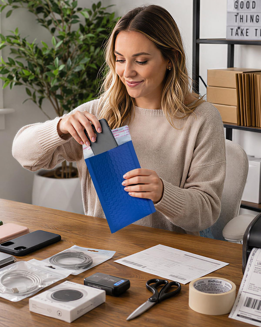 Blue Bubble Mailers 4x8 100 Pack, Self Seal Padded Envelopes