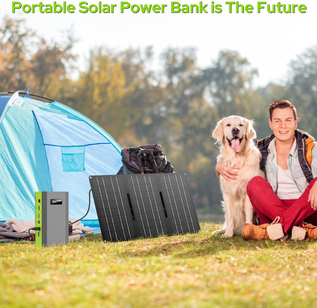 300W Solar Powered Power Bank Generator with 60W Panel, Portable Solar Power Station with DC AC Outlet 110V for