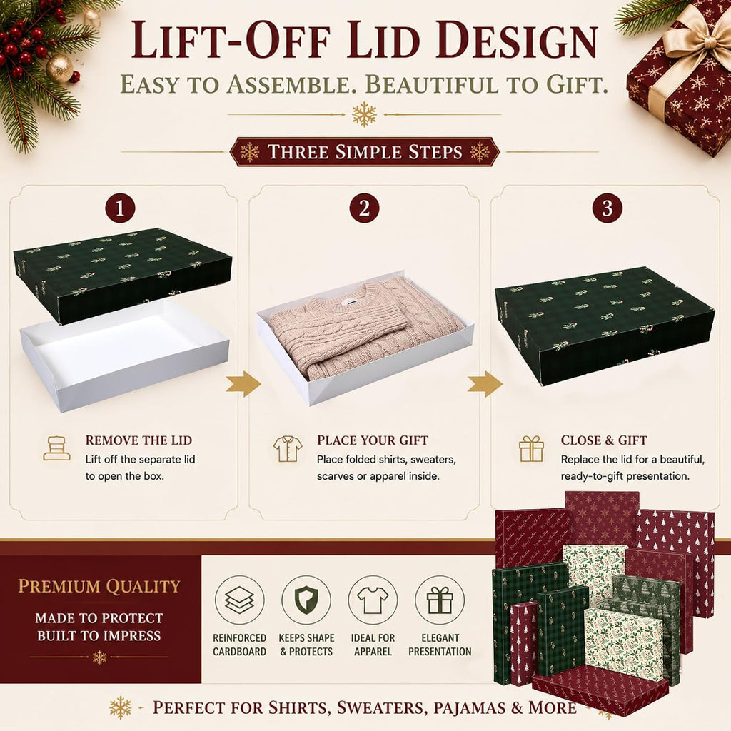 12 Pcs Burgundy Christmas Gift Boxes with Lids for Presents