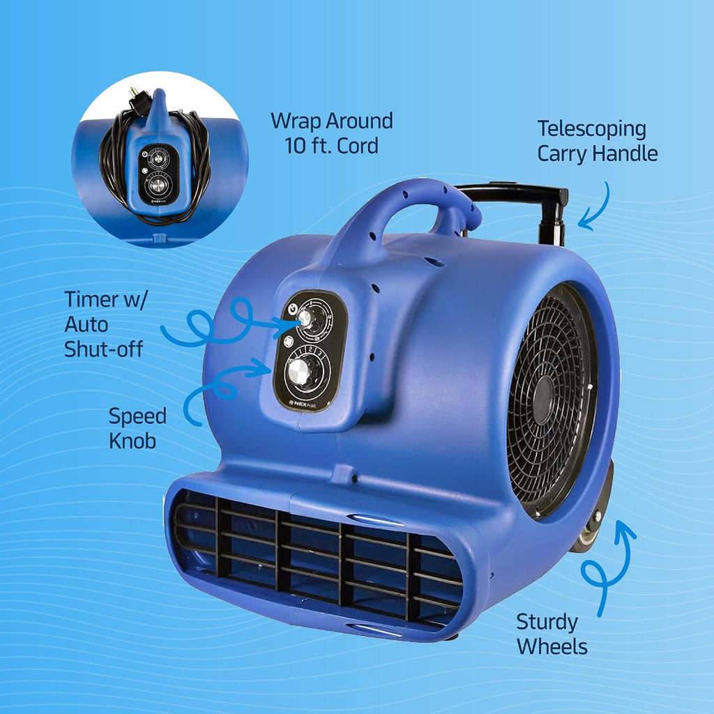 1HP Stackable High-Velocity Industrial Carpet Dryer 3 Speed, Air mover blower with Auto Shut-off Timer, Adjustable