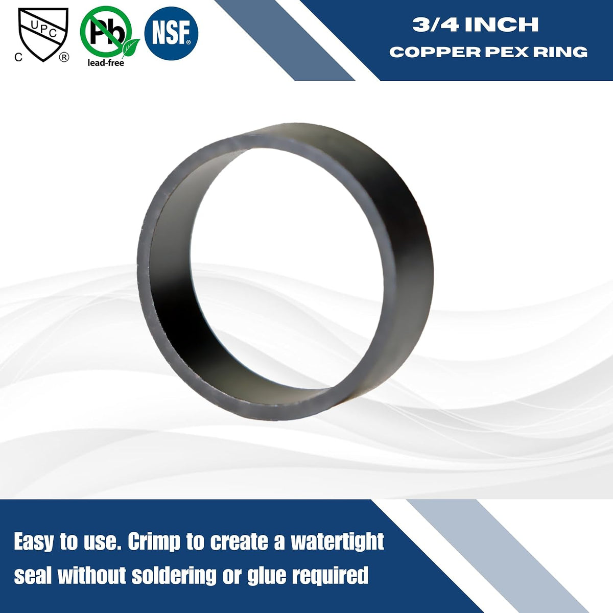 50 Pack XFITTING 3/4 in Pex Copper Ring, Pex B Crimp, Black-Oxidized