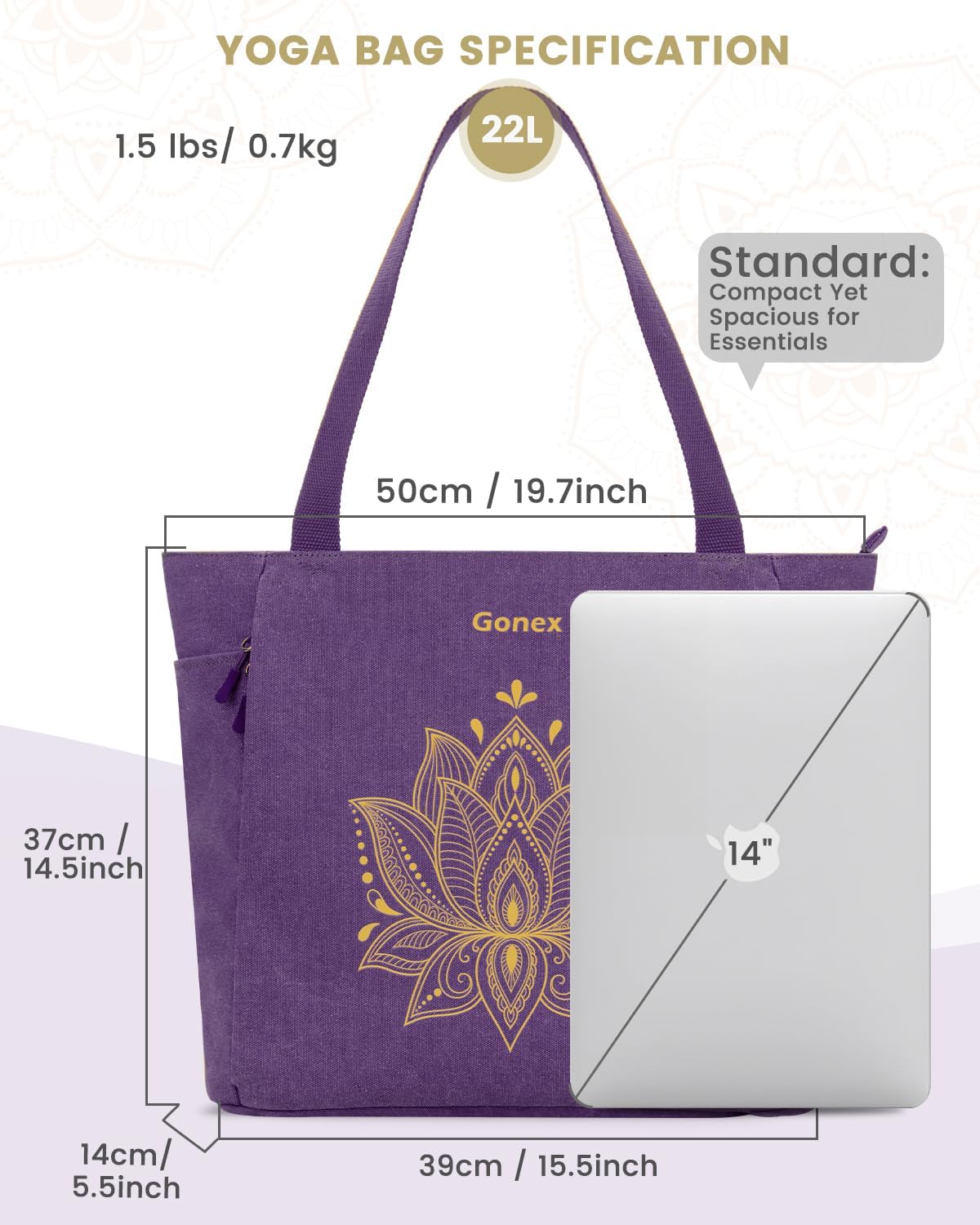 Yoga Mat Bag, Large Tote Bag with Multi Pockets for Women Men, Canvas Mat Carrier, Full Zipper Easy Access for