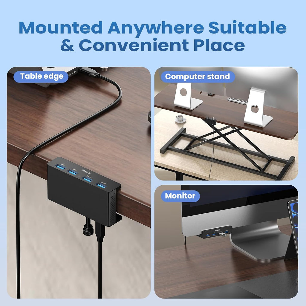 Clamp USB Hub 4-Port USB-A Hub 4.92ft Cable for iMac & PC