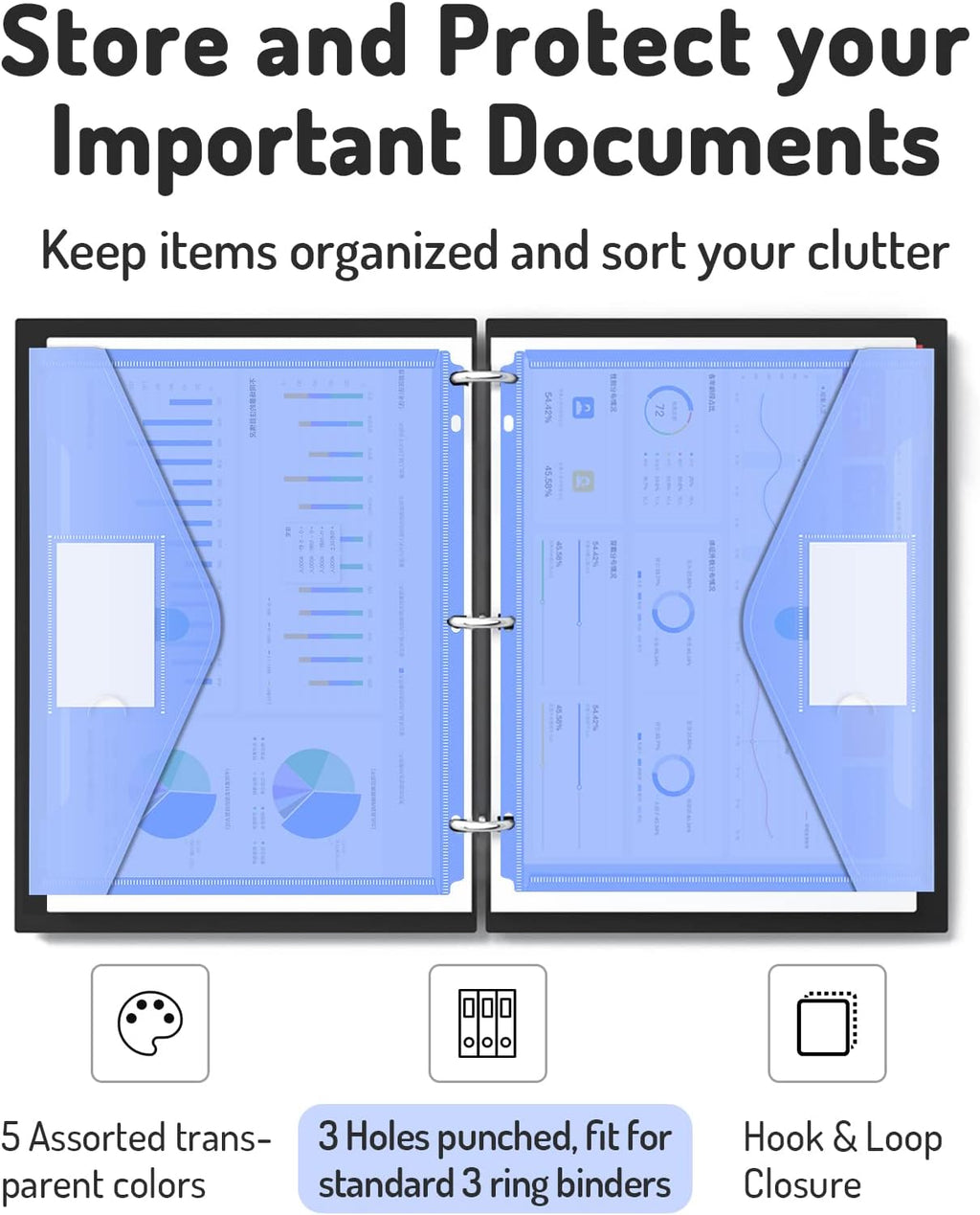 Binder Pocket, 10 Pack Super Heavyweight Plastic Binder Folders | Tight Closure Folders with Pockets Side